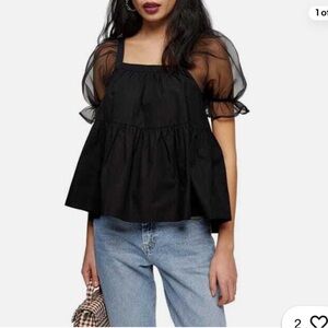 Vestique Black Sheer Sleeve Blouse